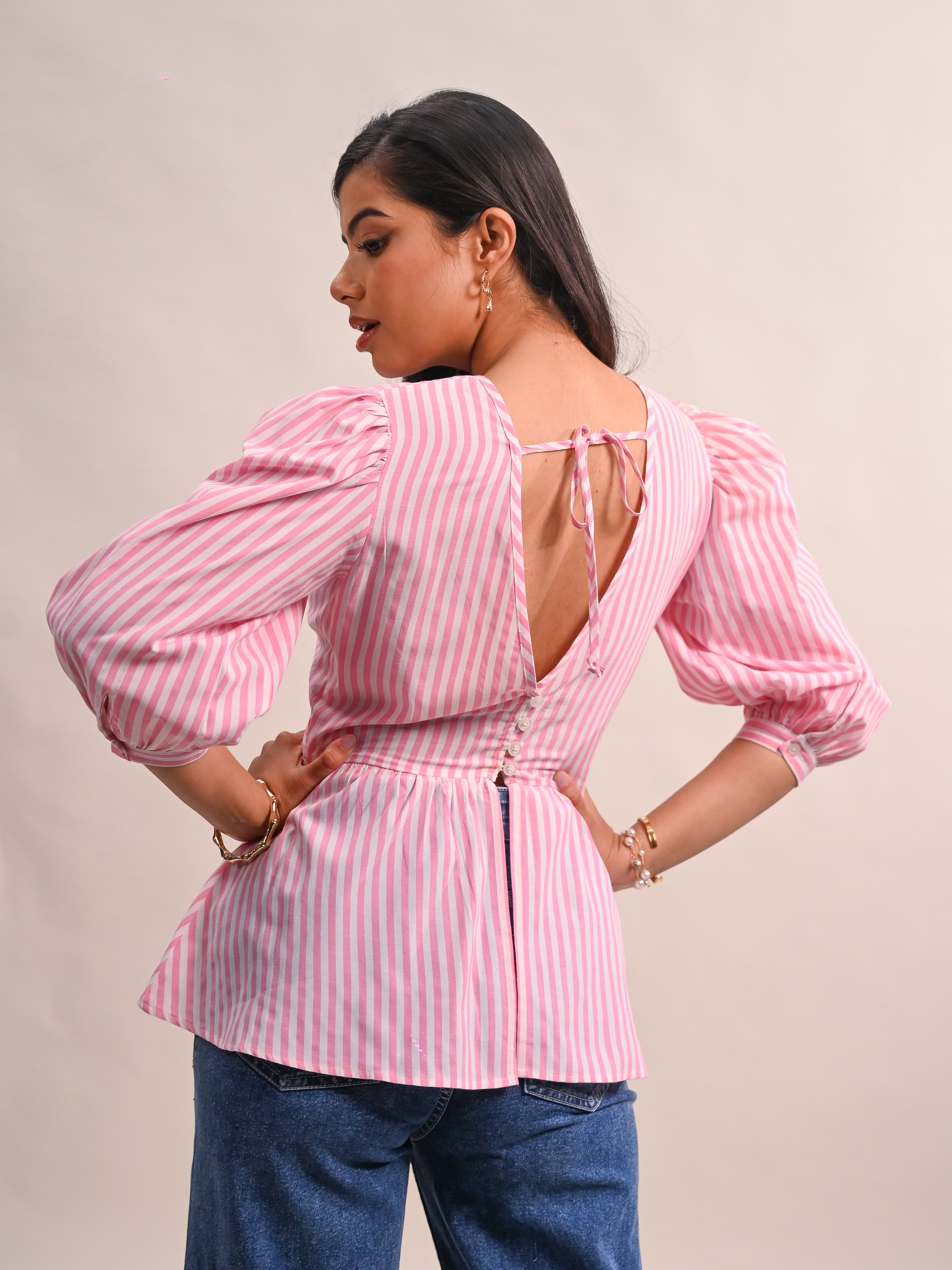Pastel Pink Stripe Peplum Top