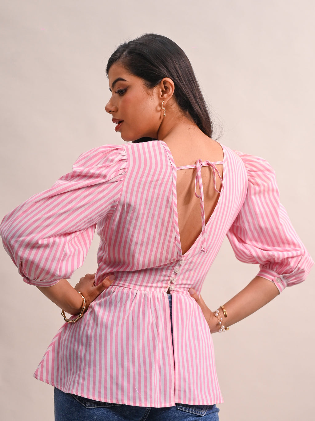 Playful Stripe Peplum Top & Wide-Leg Pants Co-Ord Set