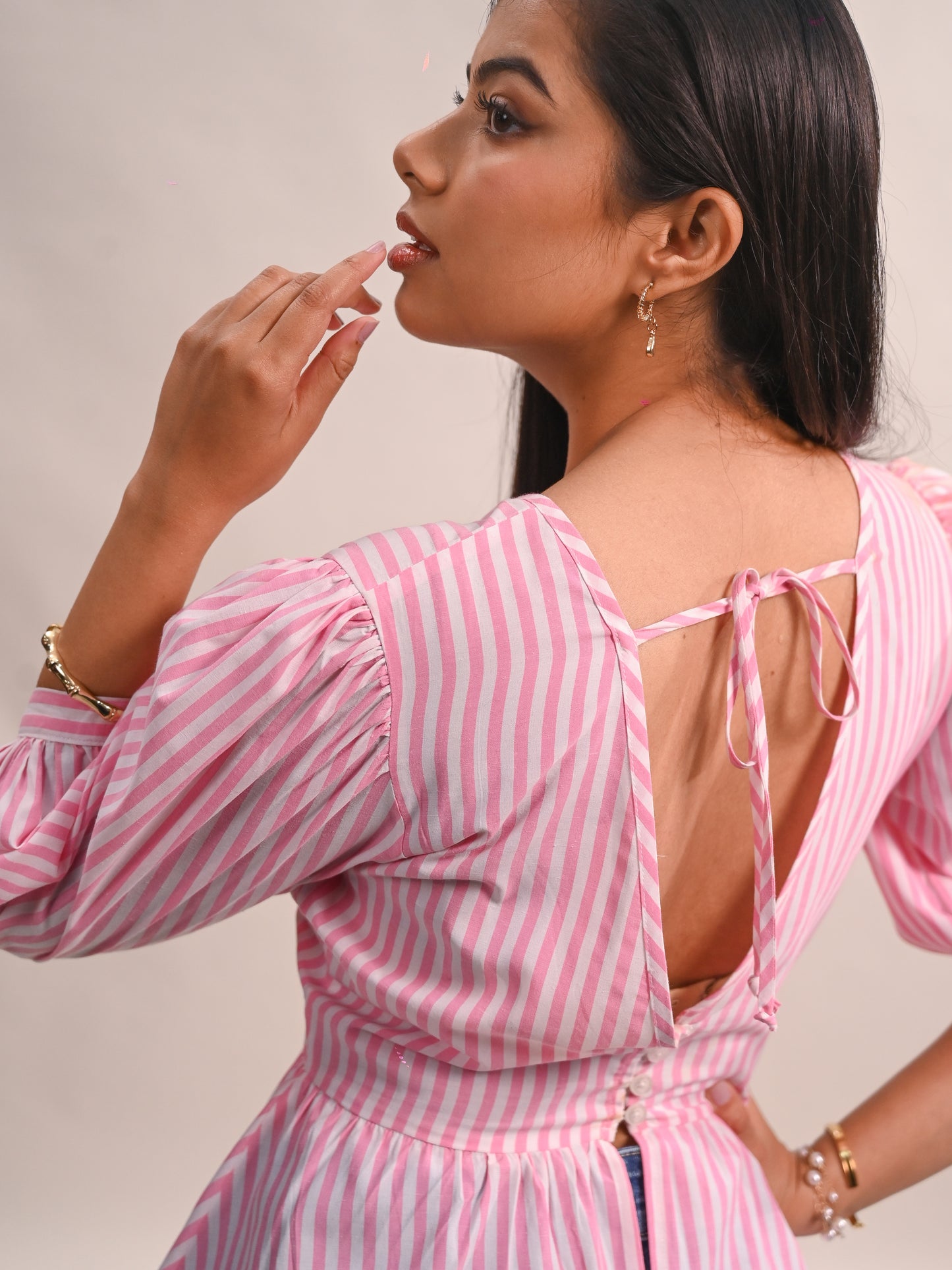 Pastel Pink Stripe Peplum Top