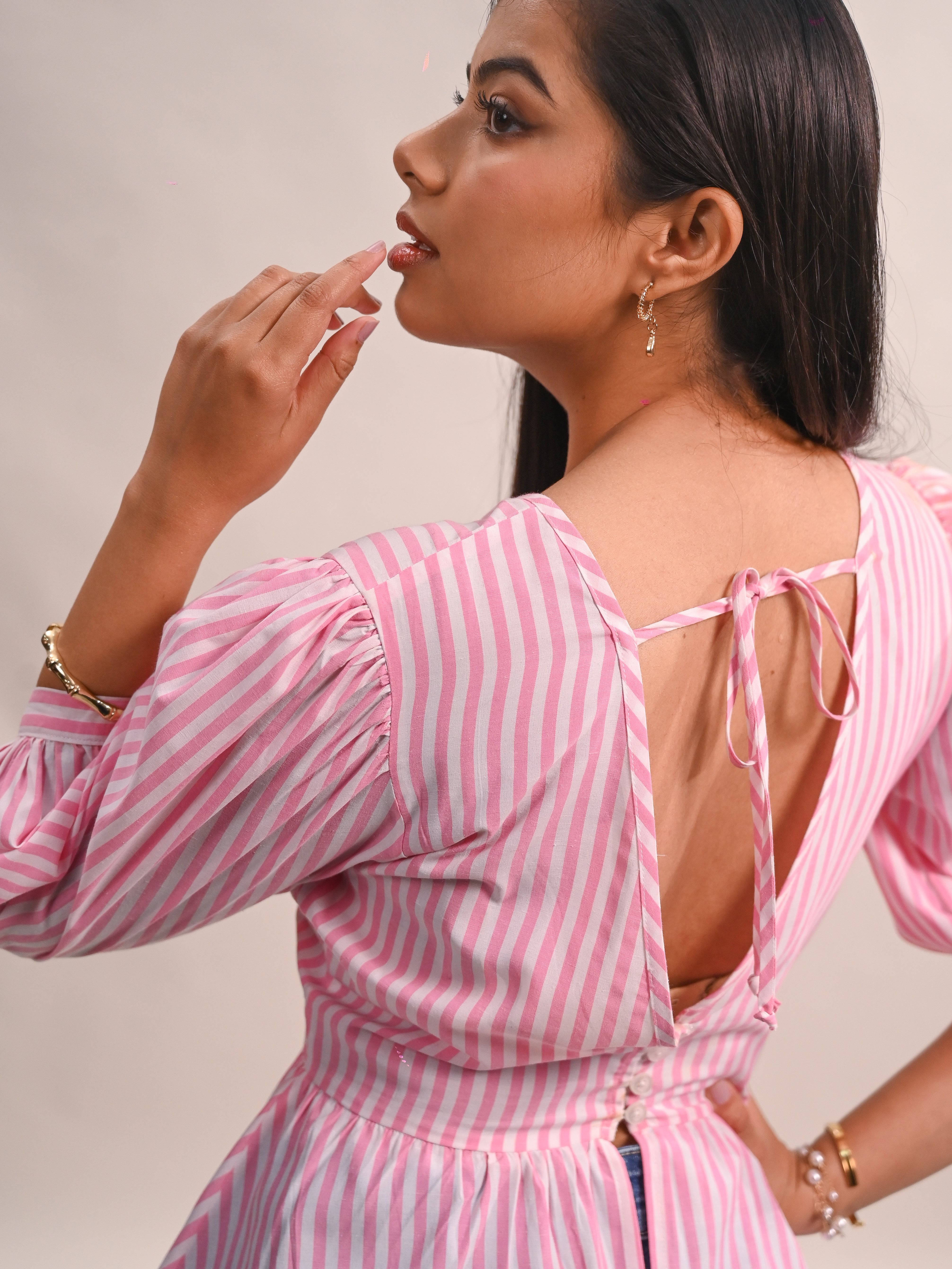 Pastel Pink Stripe Peplum Top