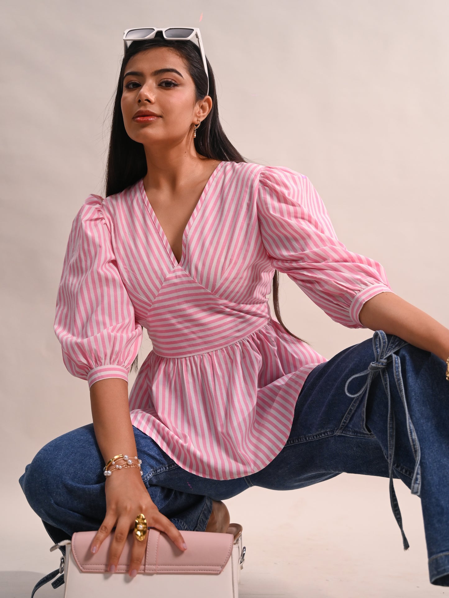 Pastel Pink Stripe Peplum Top