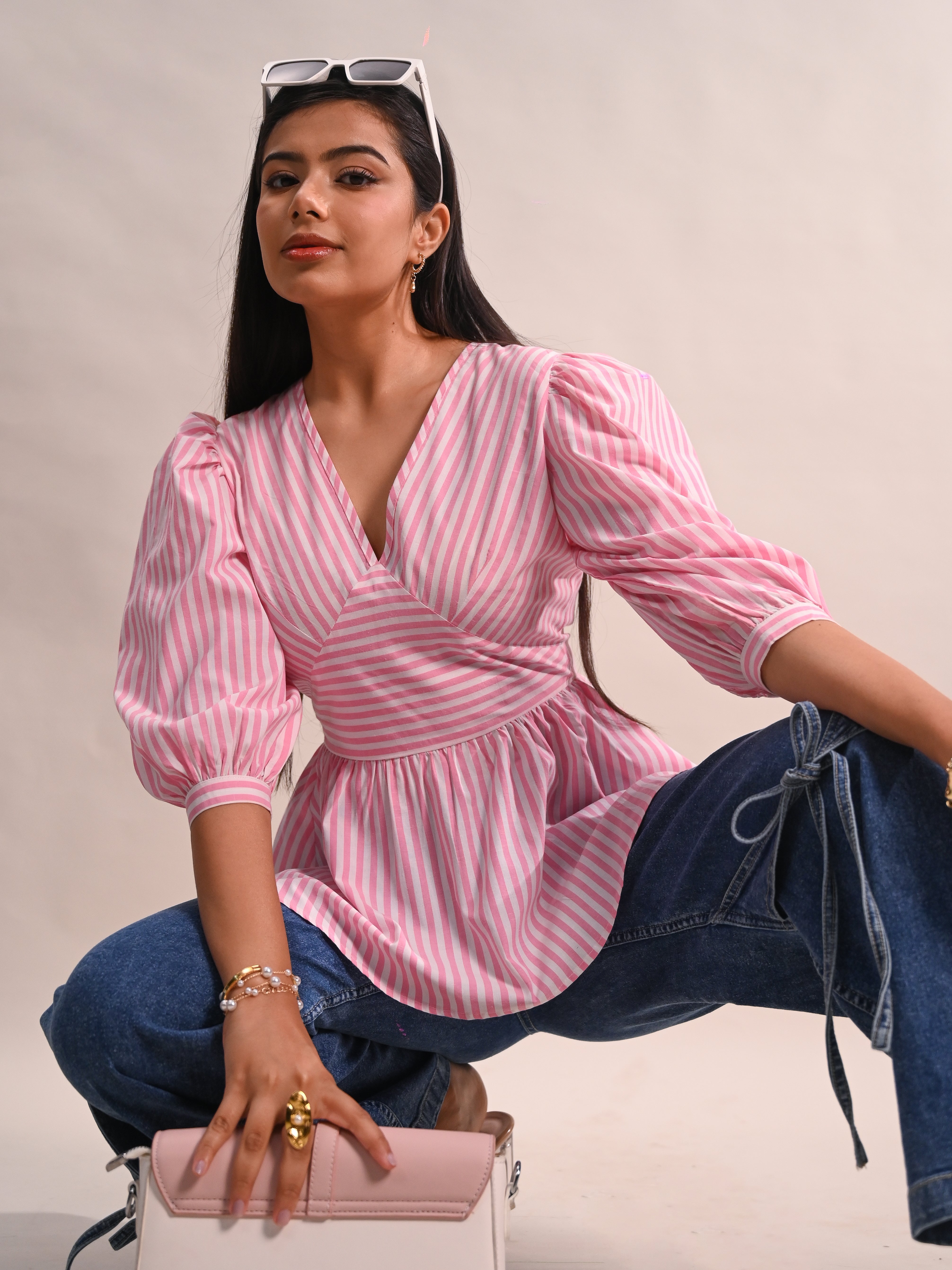 Pastel Pink Stripe Peplum Top