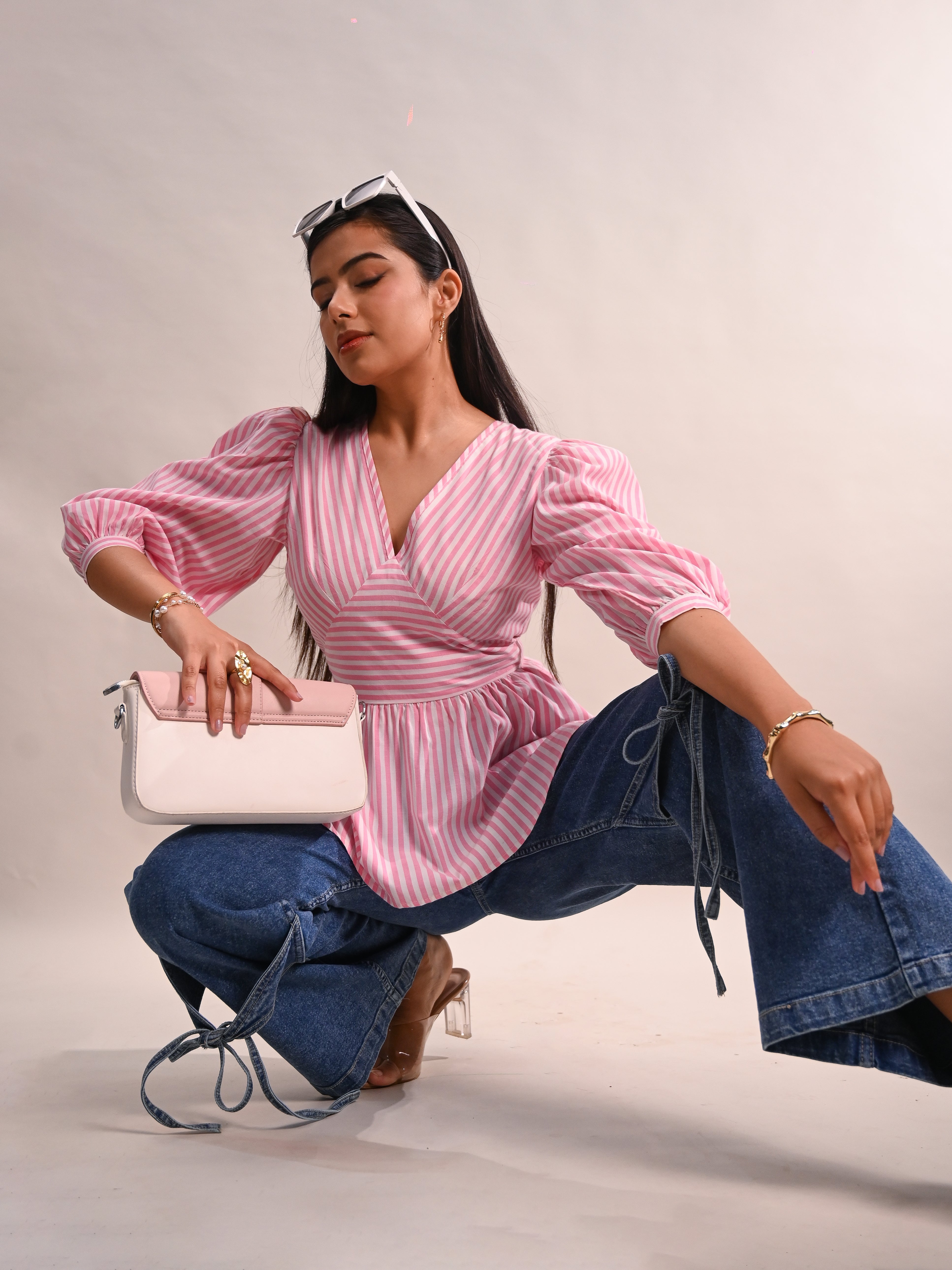 Pastel Pink Stripe Peplum Top