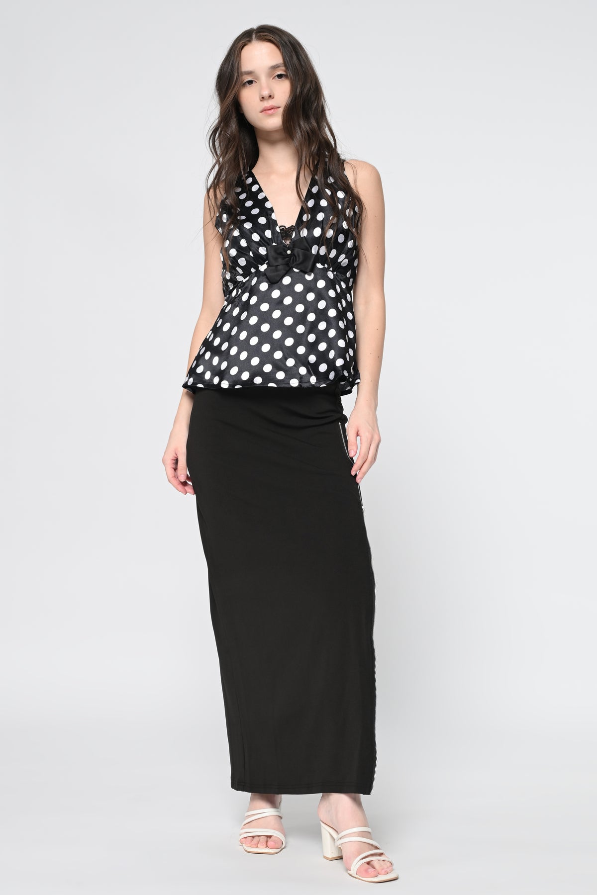 Polka V Neck Peplum Top