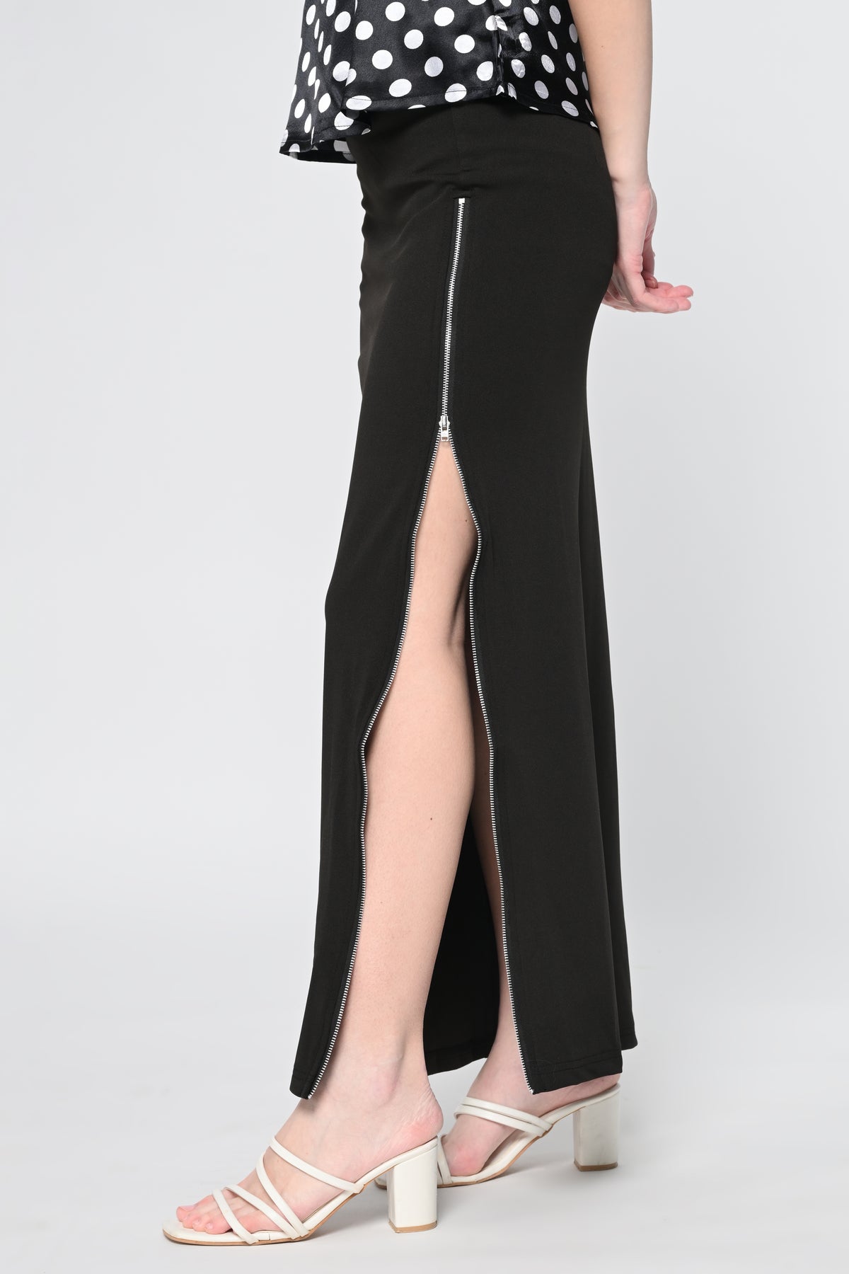 Black Side Slit Zipper Skirt