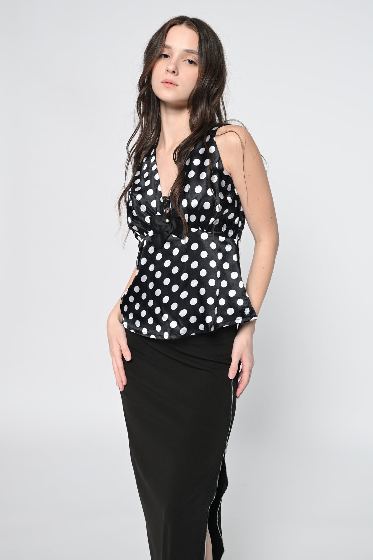 Polka V Neck Peplum Top