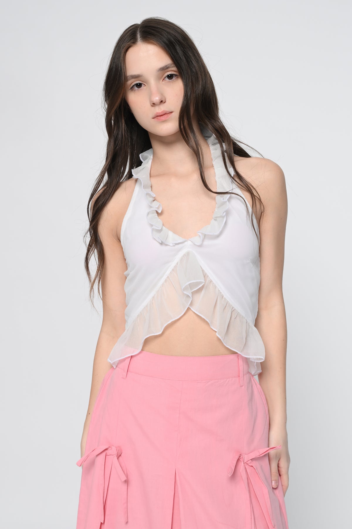 White HalterNeck Crop Top