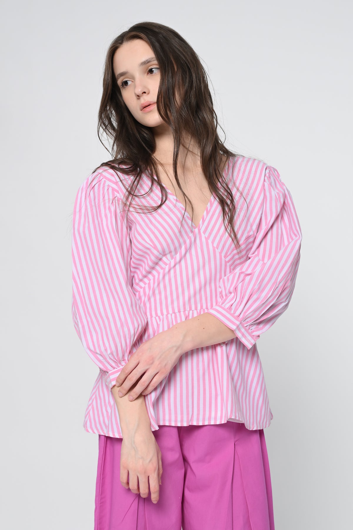 Playful Stripe Peplum Top & Wide-Leg Pants Co-Ord Set