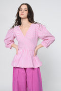 Pastel Pink Stripe Peplum Top