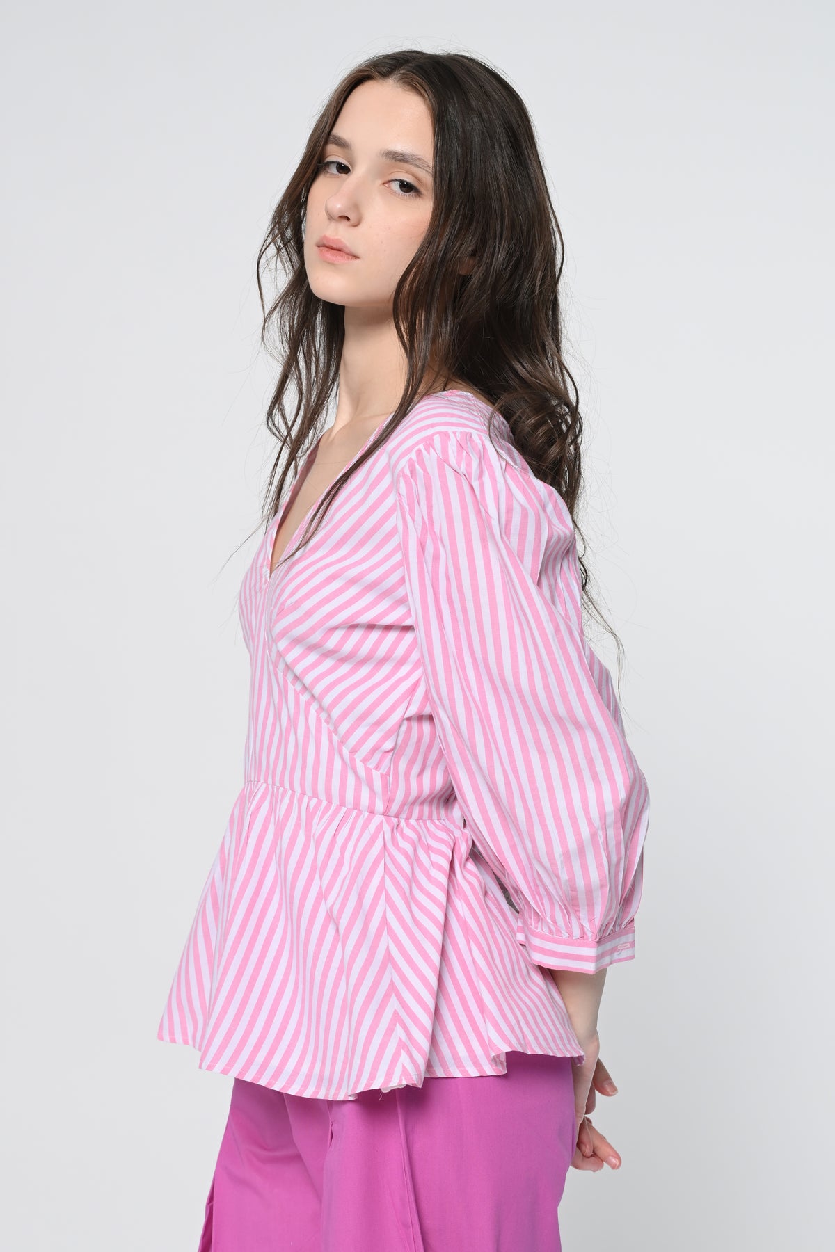 Pastel Pink Stripe Peplum Top