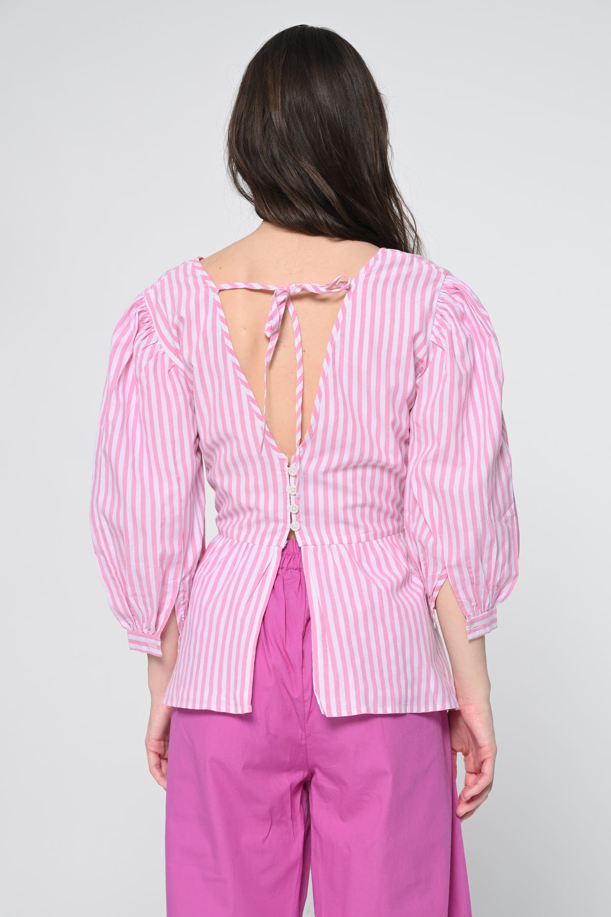 Pastel Pink Stripe Peplum Top