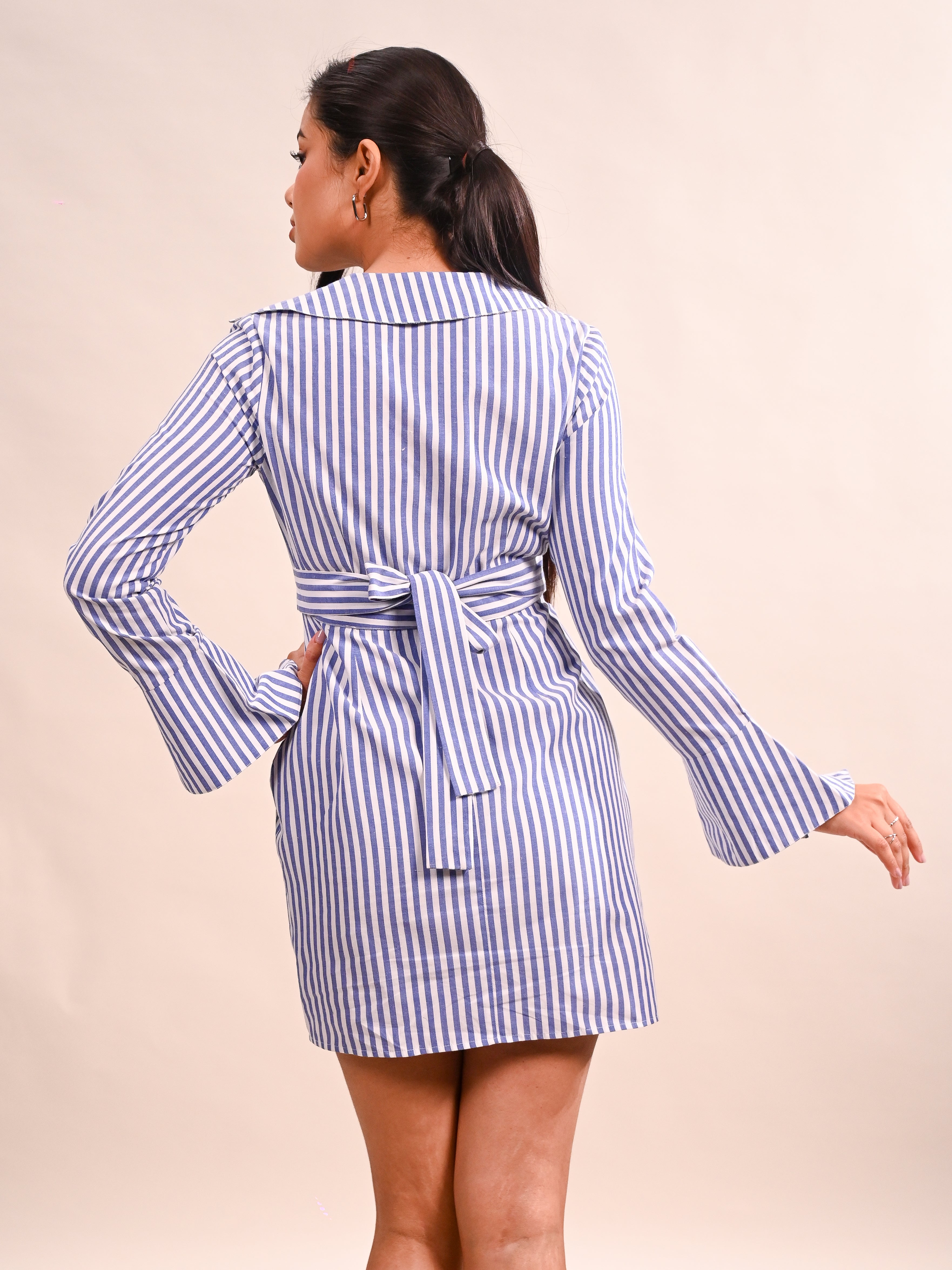Asymmetric Collar Striped Shirt Dress