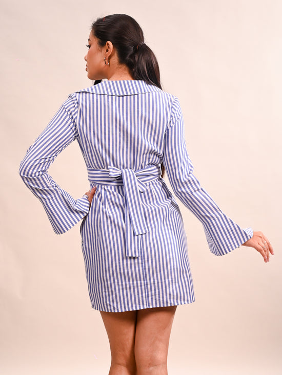 Asymmetric Collar Striped Shirt Dress