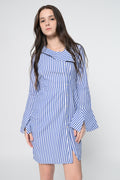 Asymmetric Collar Striped Shirt Dress