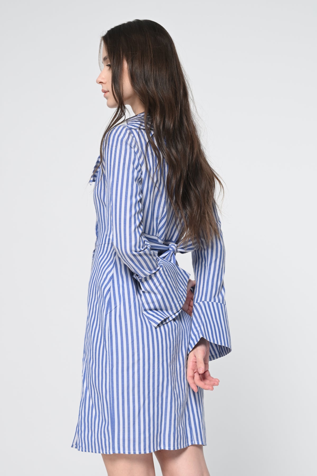 Asymmetric Collar Striped Shirt Dress