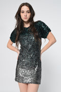 Black Sequins Puff Sleeve Mini Dress