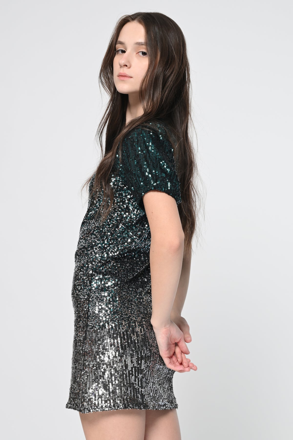 Black Sequins Puff Sleeve Mini Dress