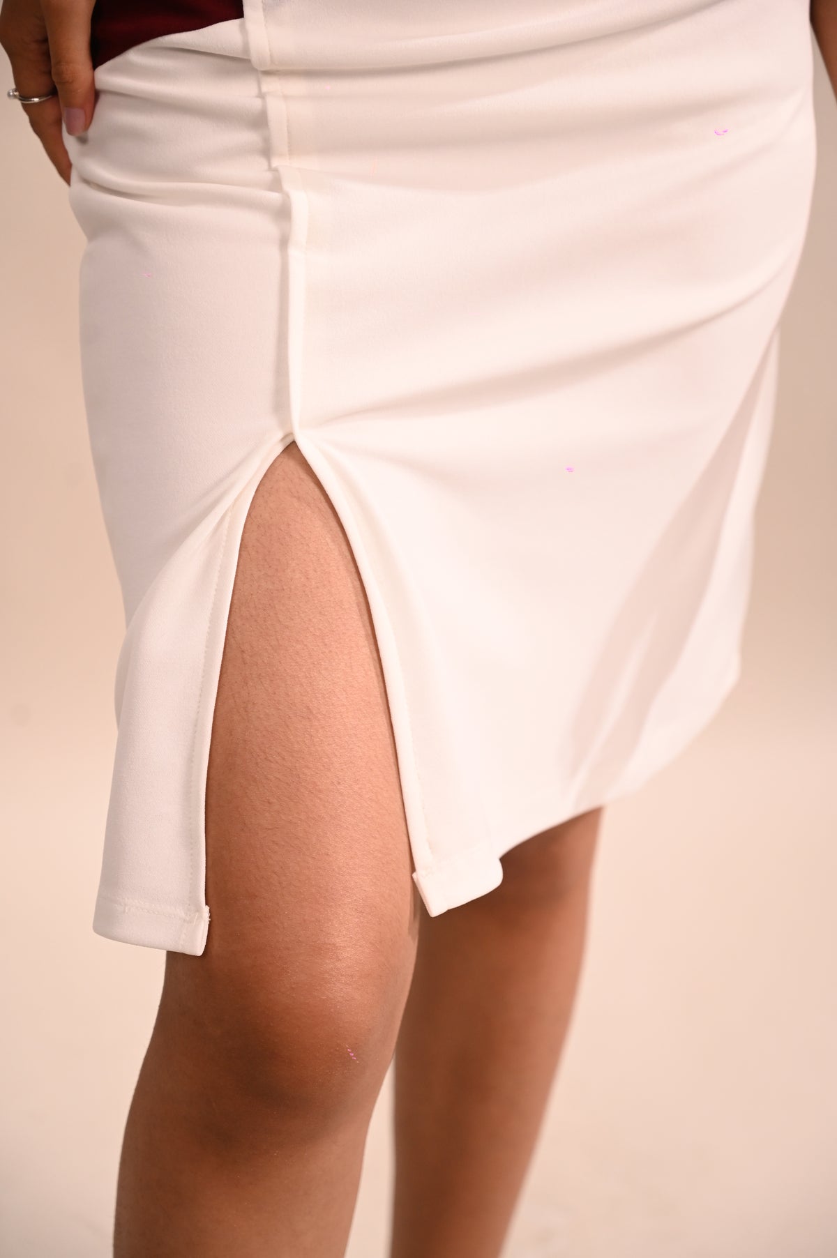 White Maroon Slit Skirt