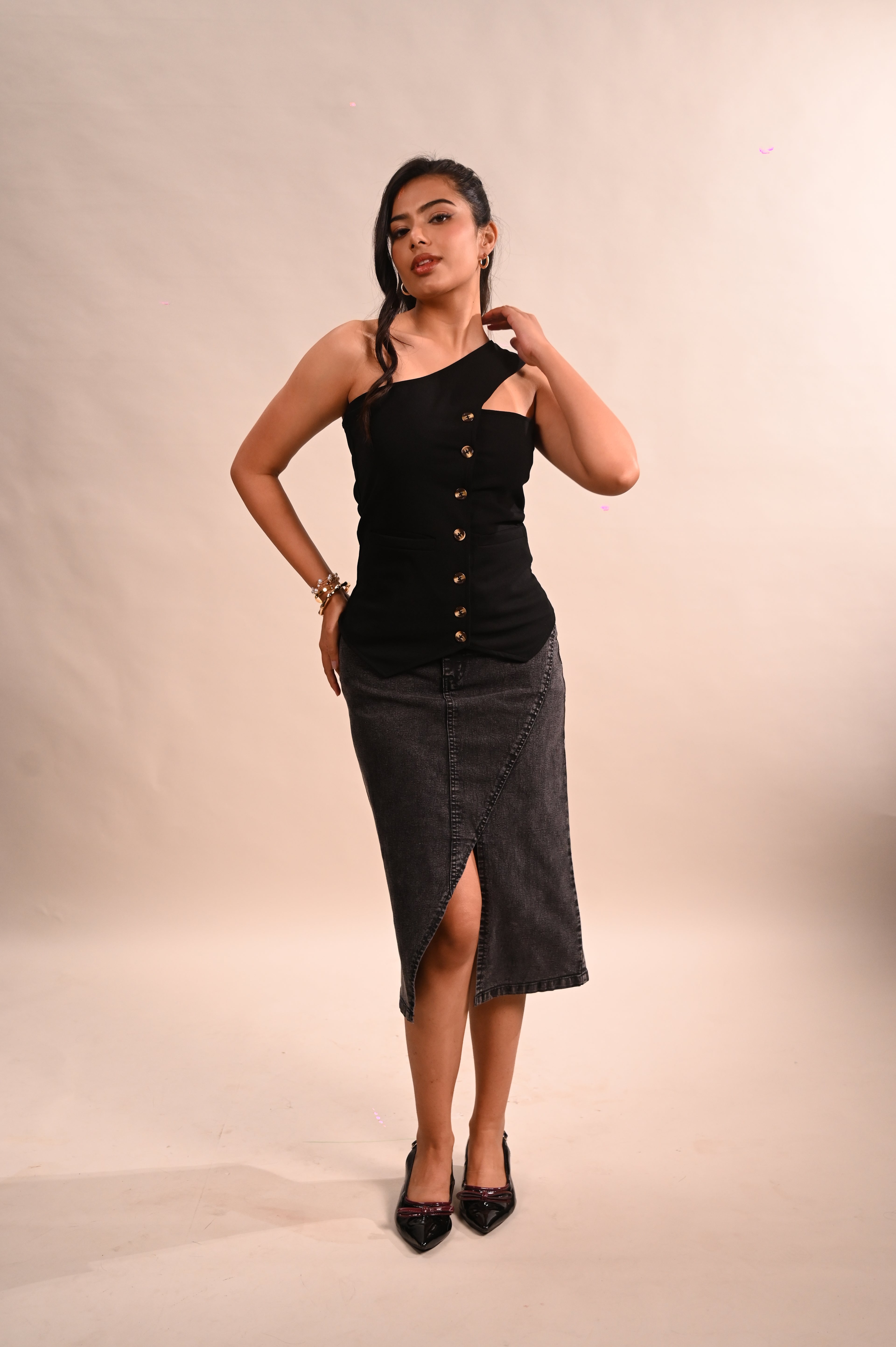 Grey Denim Pencil Maxi Skirt