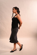 Grey Denim Pencil Maxi Skirt