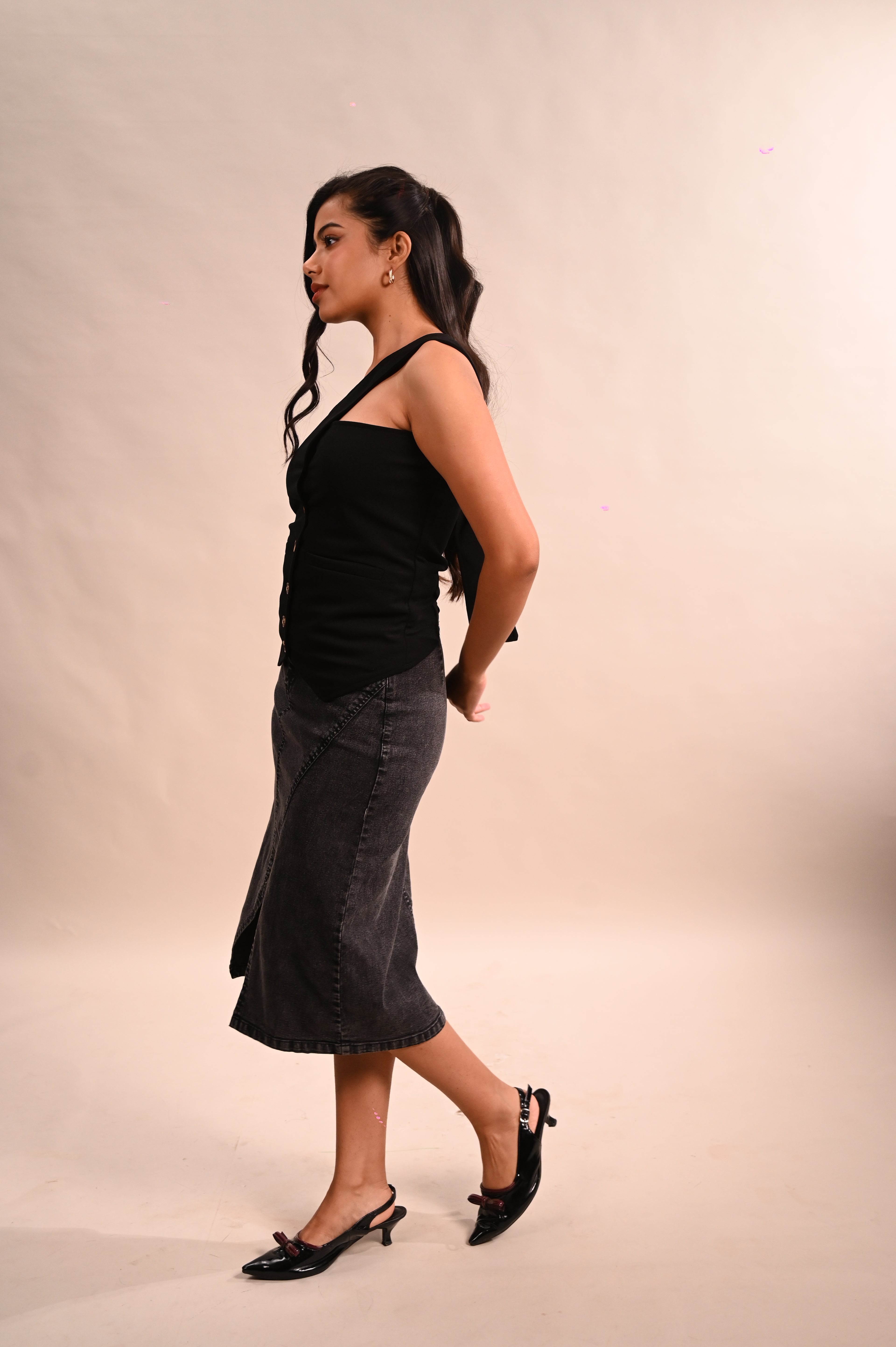 Grey Denim Pencil Maxi Skirt