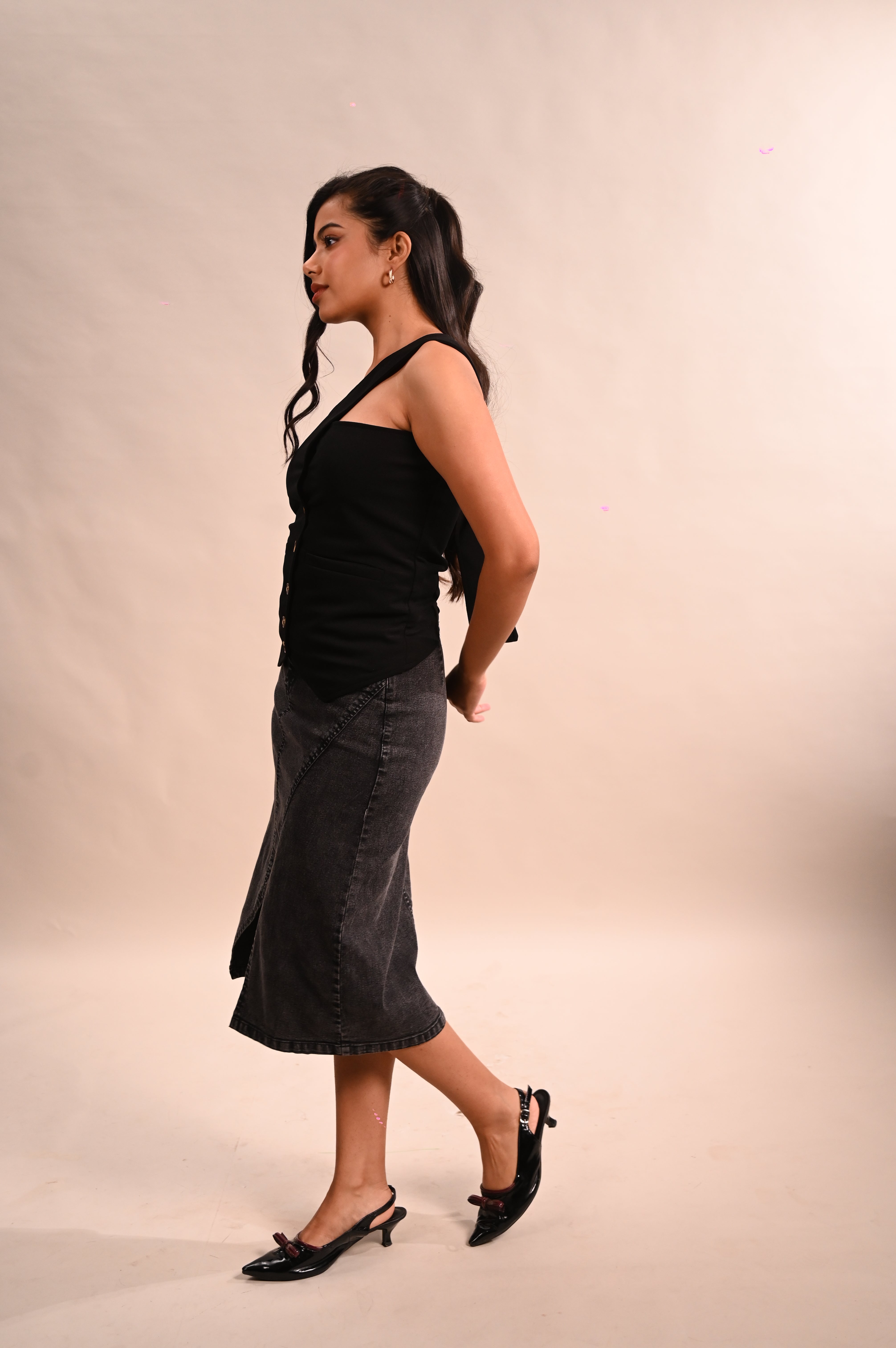 Grey Denim Pencil Maxi Skirt