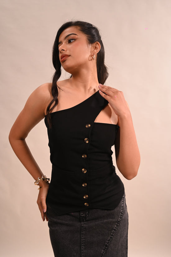 Black Button Top With Tie
