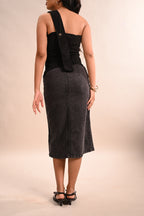 Grey Denim Pencil Maxi Skirt