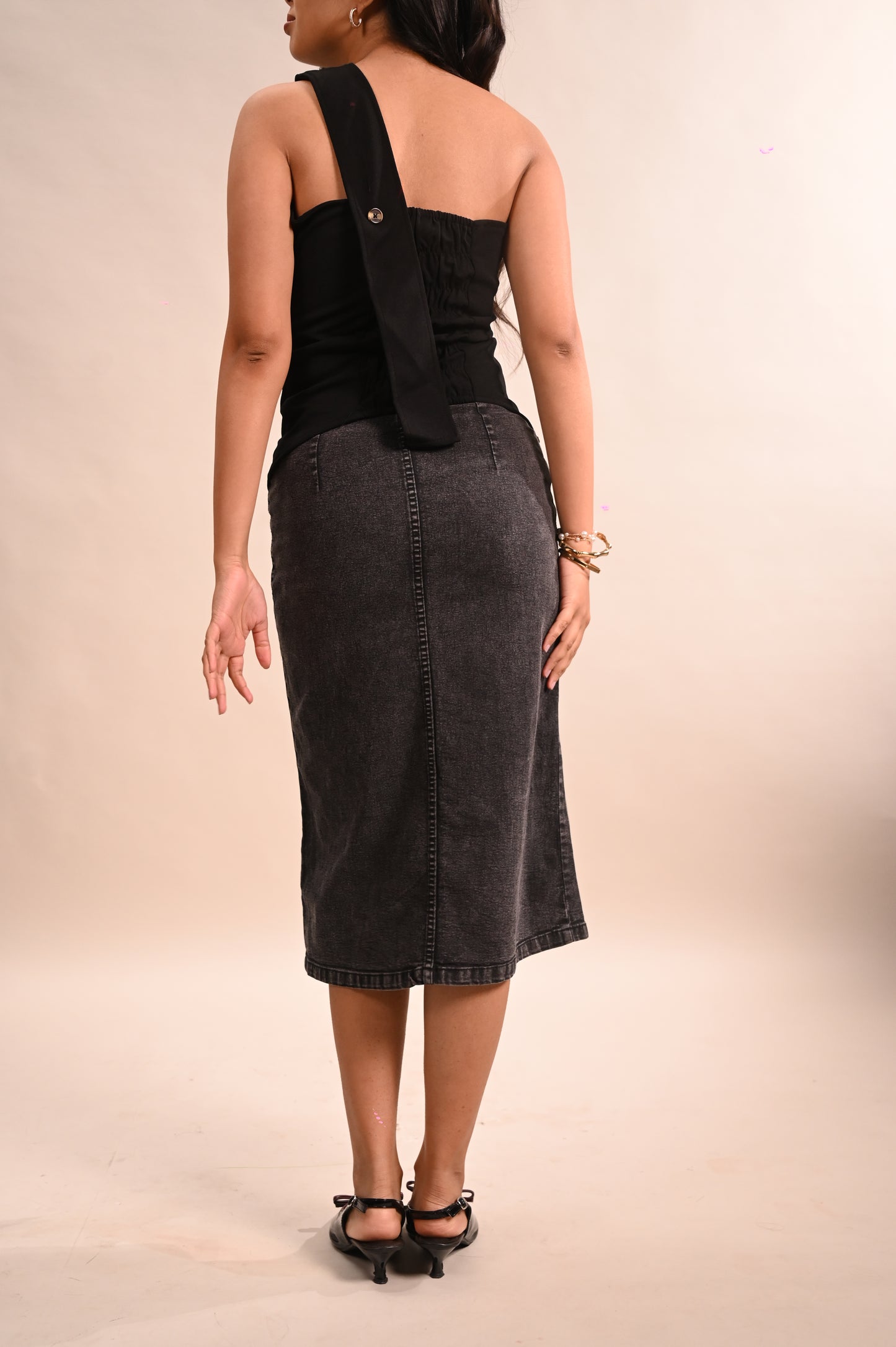 Grey Denim Pencil Maxi Skirt
