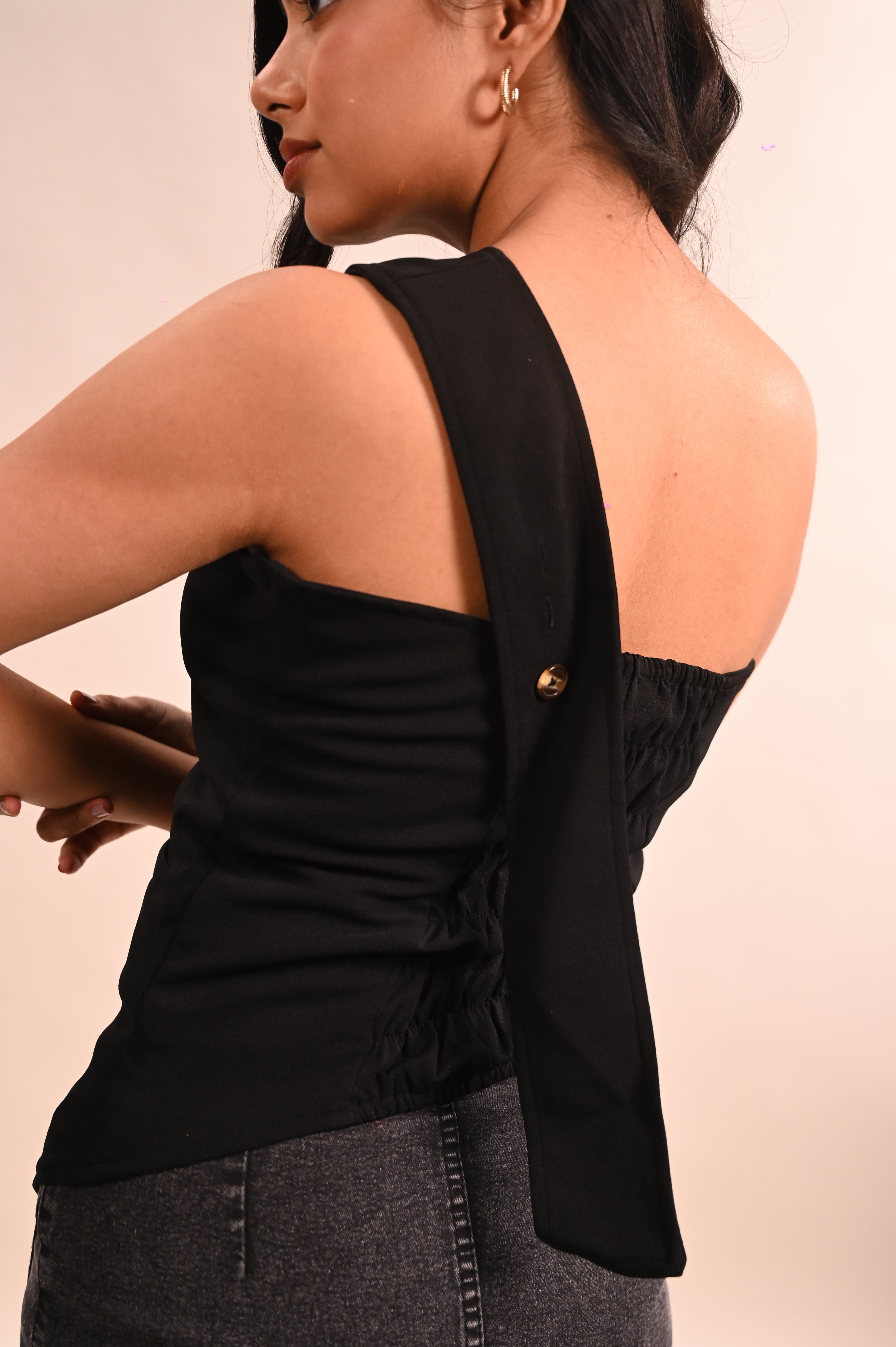 Black Button Top With Tie