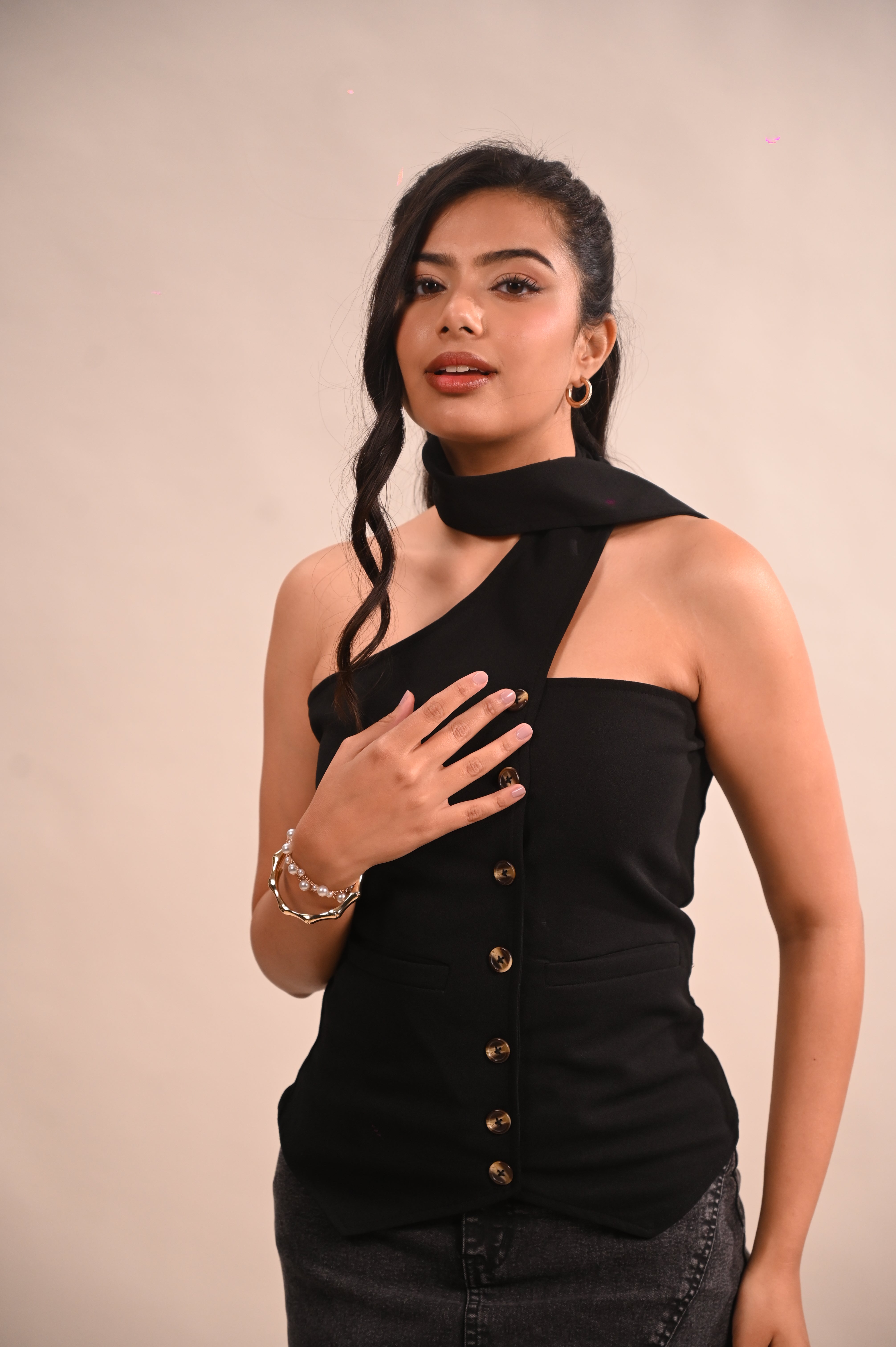 Black Button Top With Tie