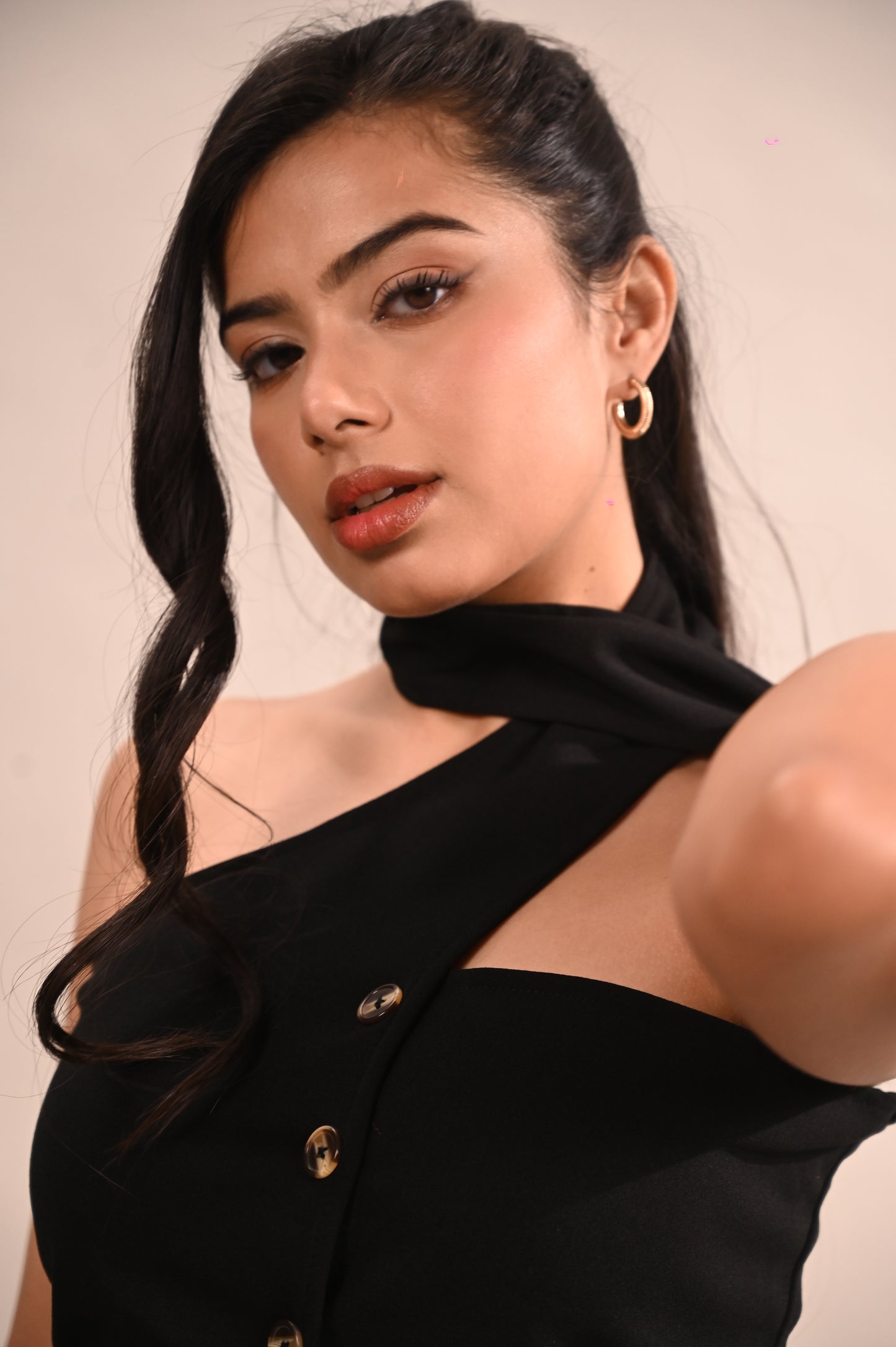 Black Button Top With Tie