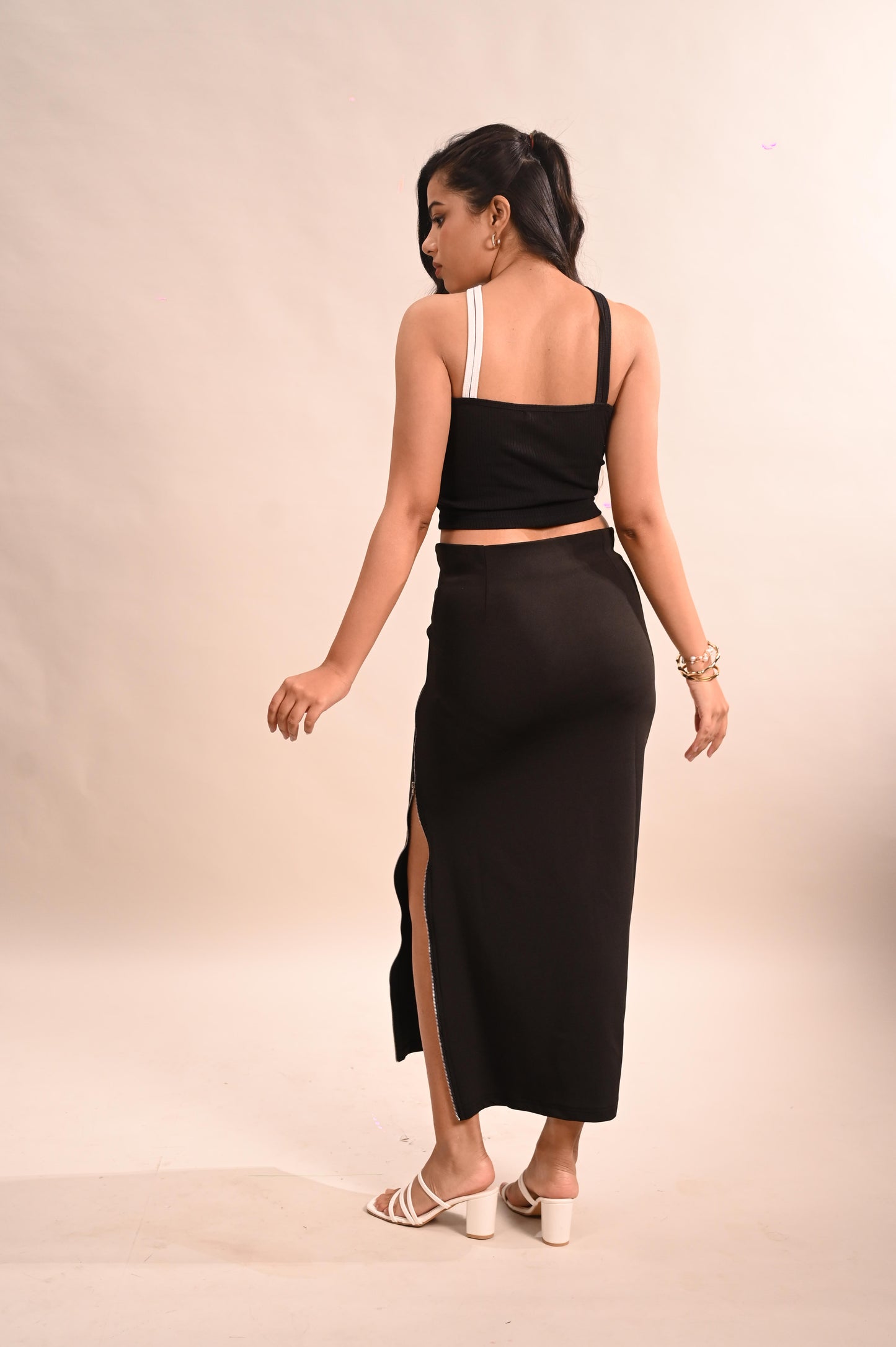 Black Side Slit Zipper Skirt