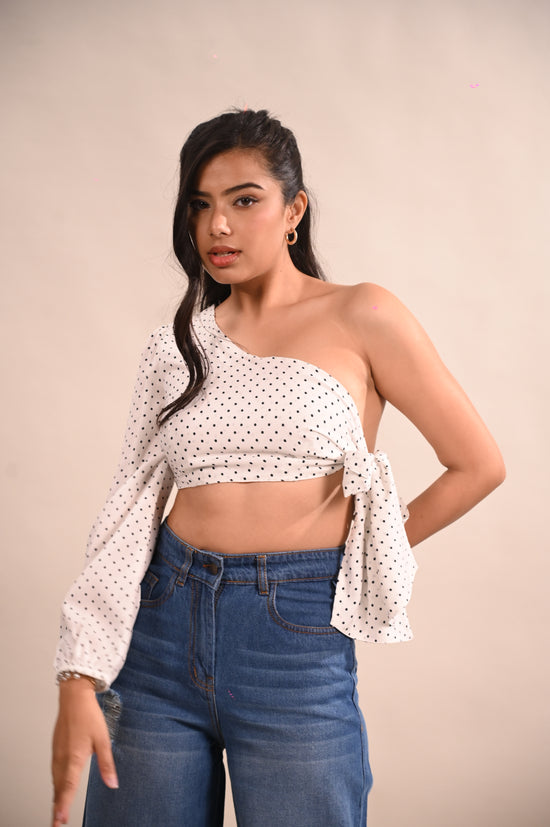 White One Shoulder Side Knot Top