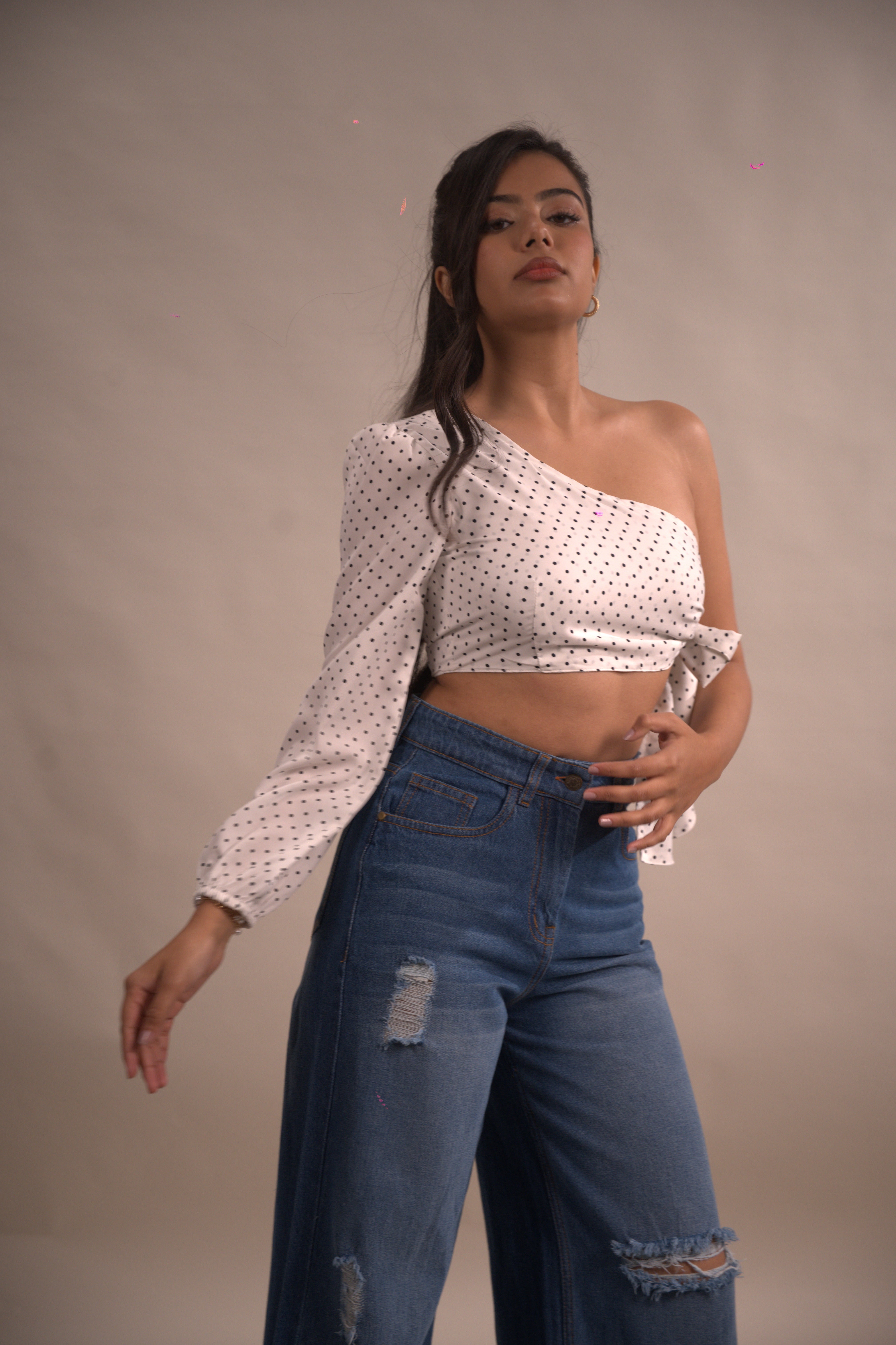 White One Shoulder Side Knot Top