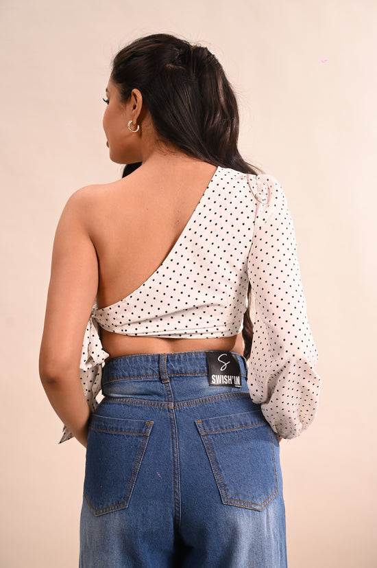 White One Shoulder Side Knot Top
