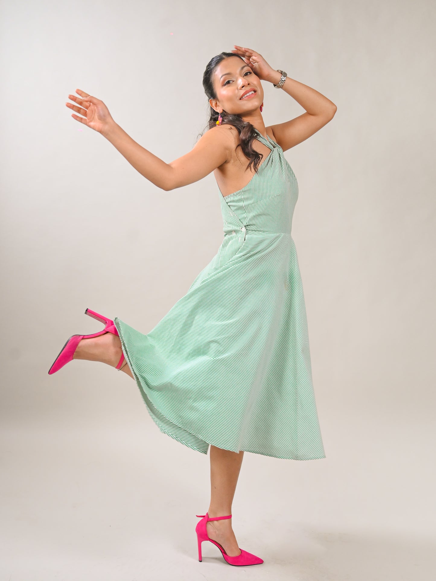 Twisted Halter Neck Flare Dress