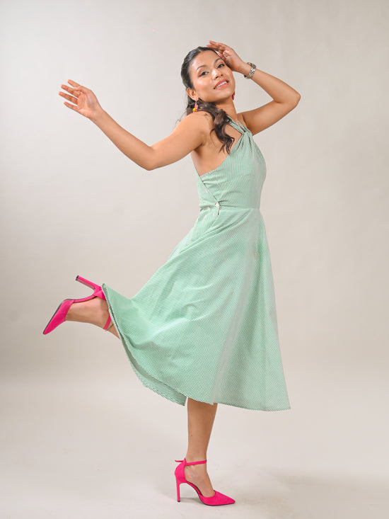 Twisted Halter Neck Flare Dress