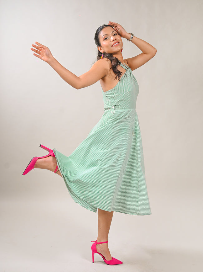 Twisted Halter Neck Flare Dress Main Image