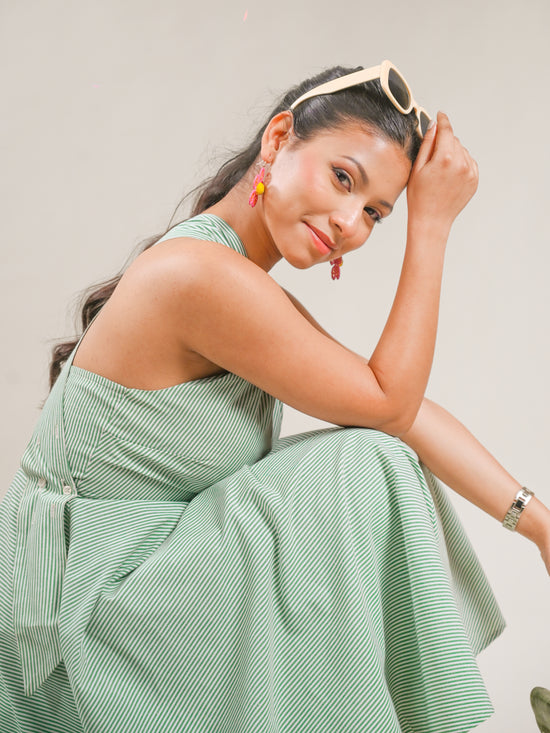 Twisted Halter Neck Flare Dress