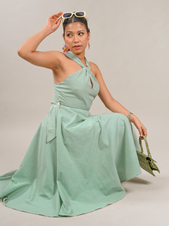 Twisted Halter Neck Flare Dress