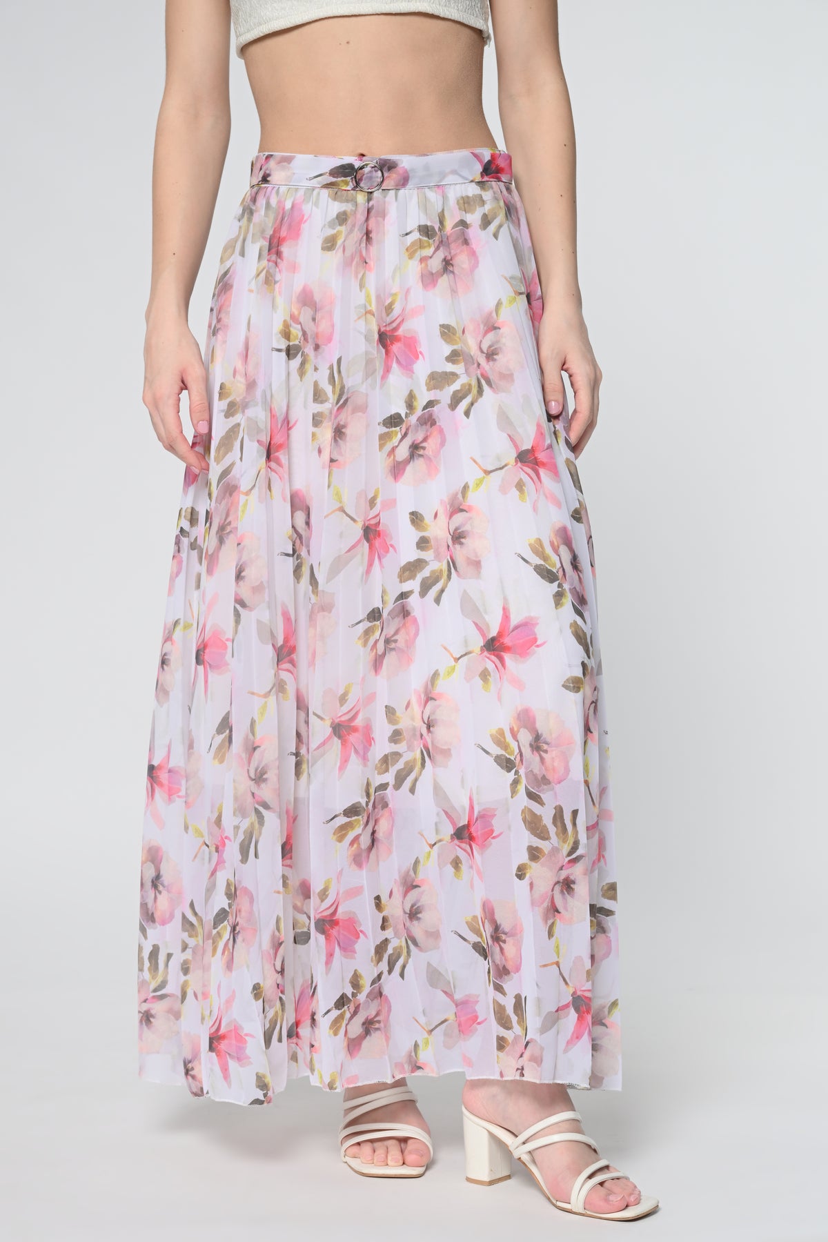 White Printed Plated Skirt