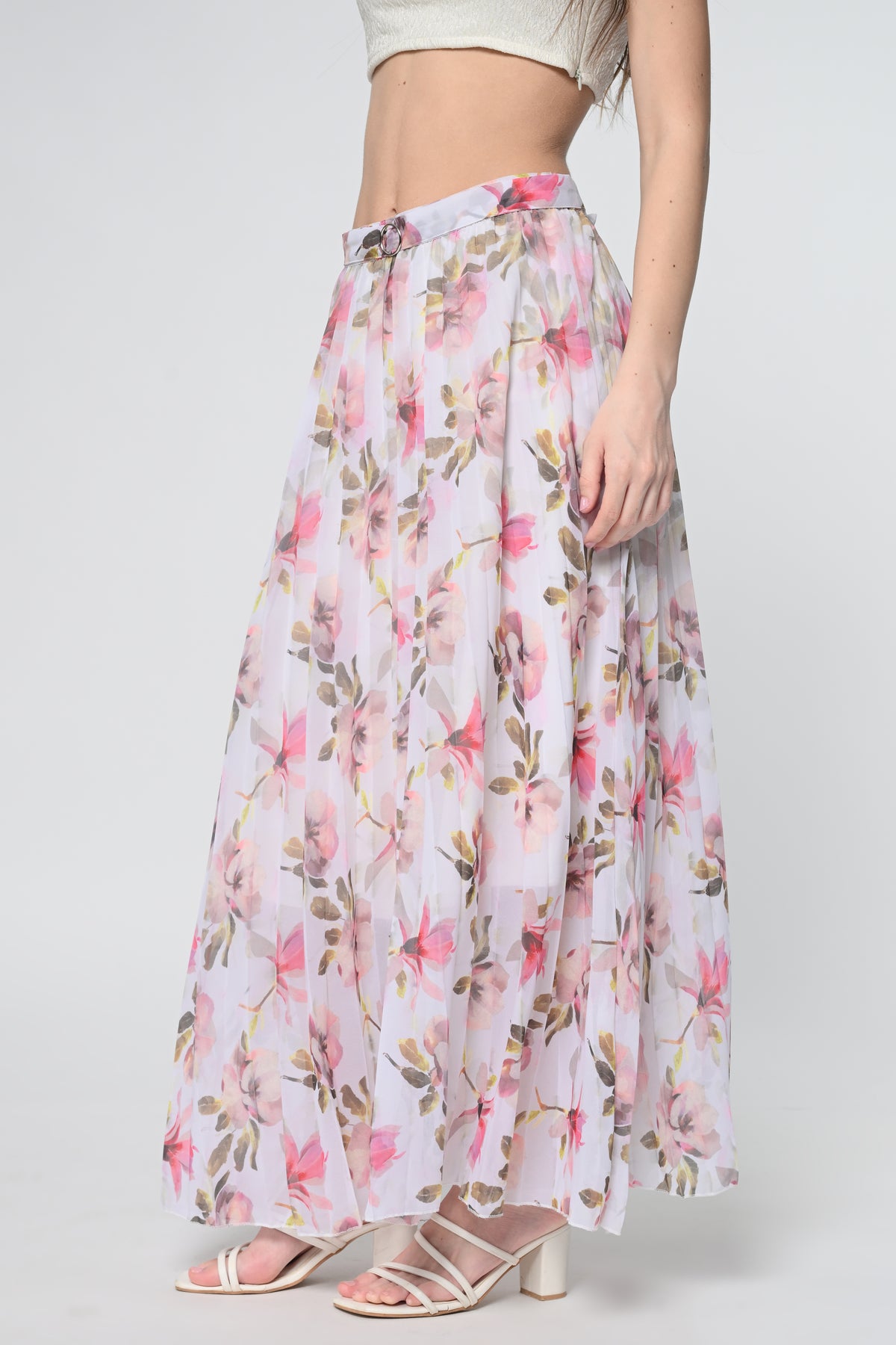 White Printed Plated Skirt