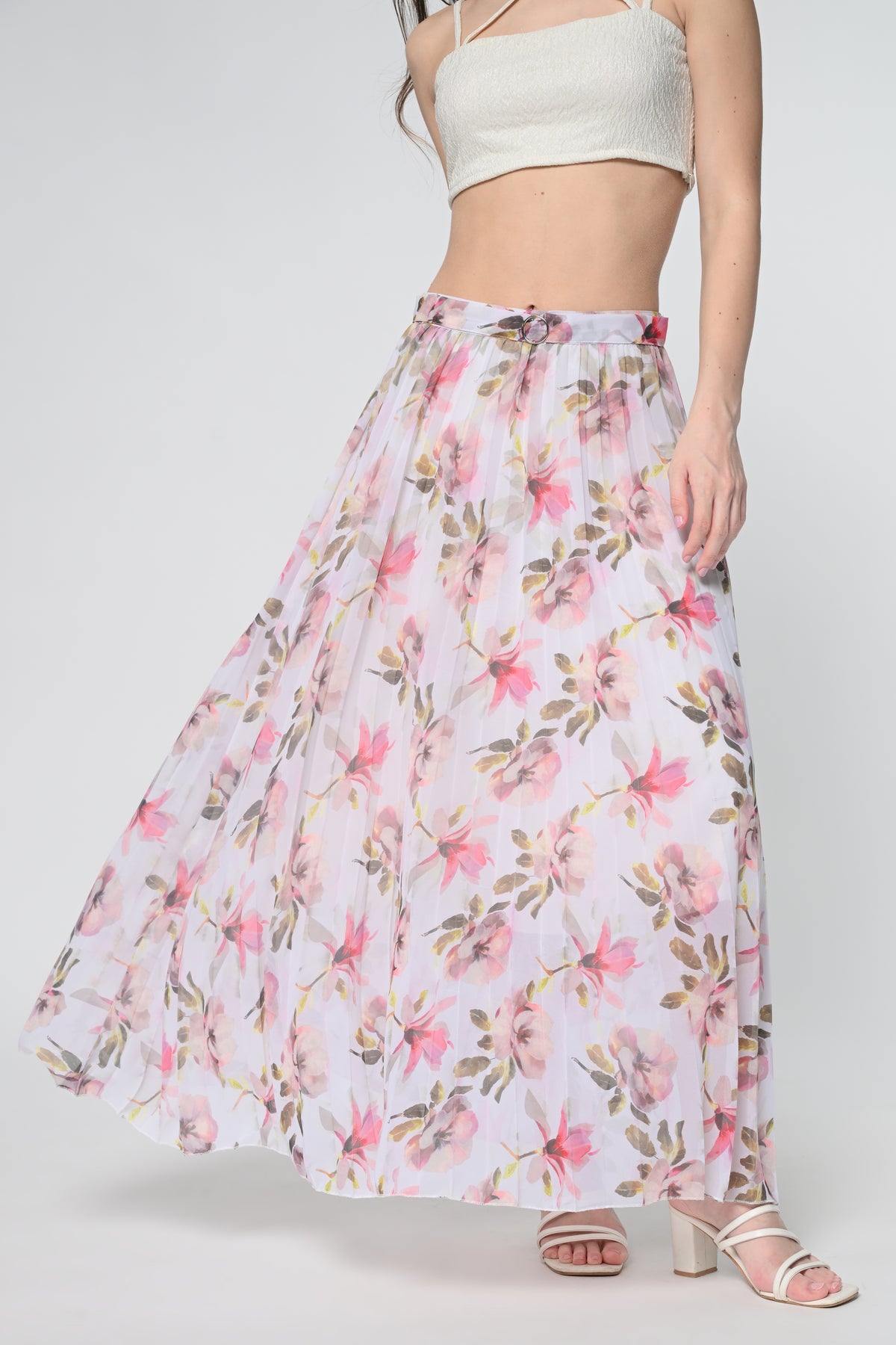 White Printed Plated Skirt