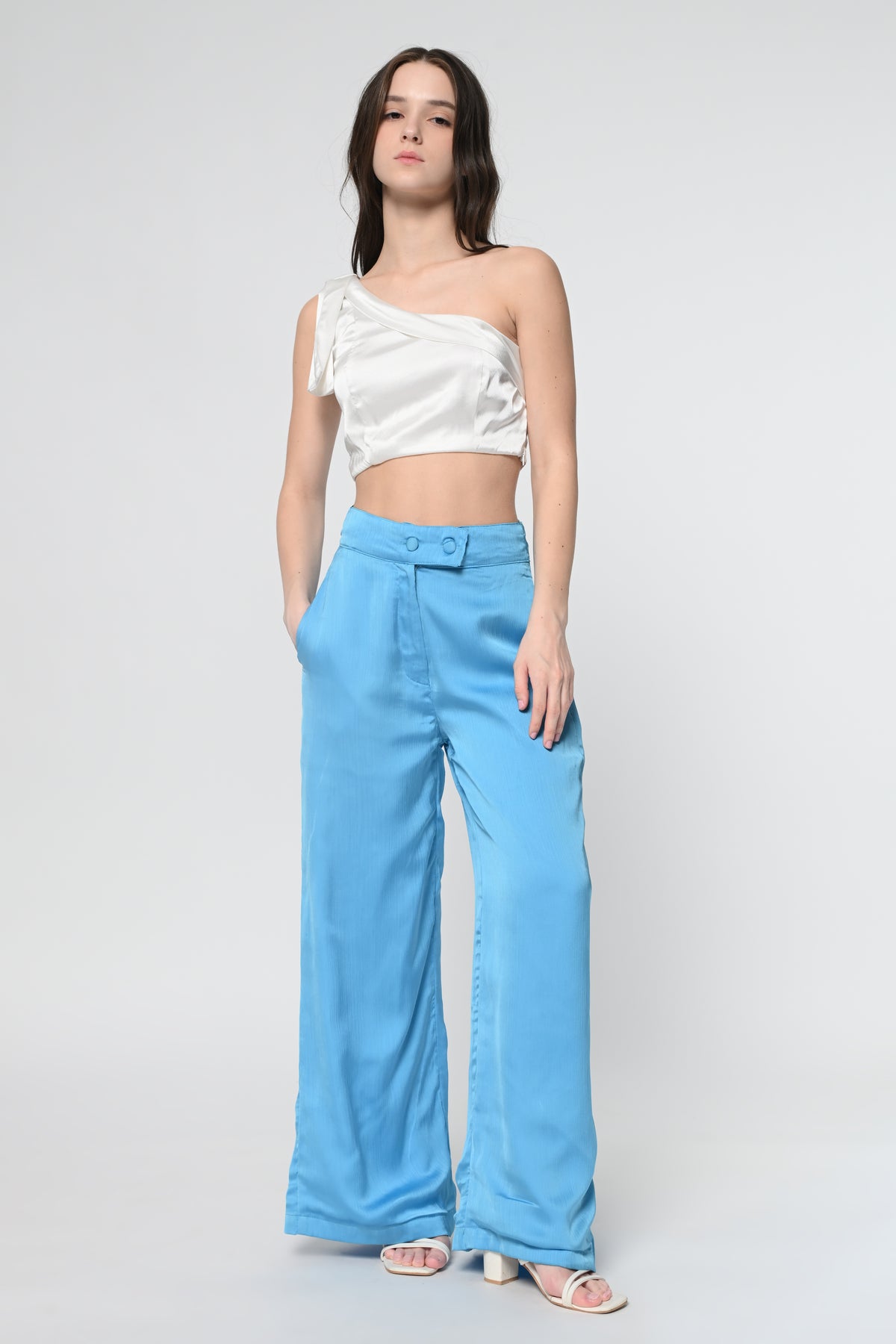 White Satin One Shoulder Top