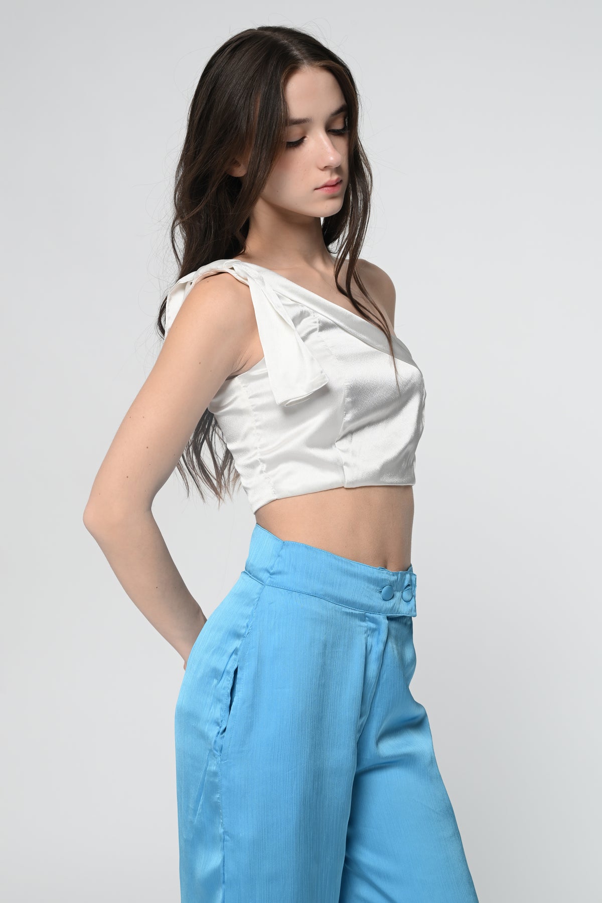 White Satin One Shoulder Top