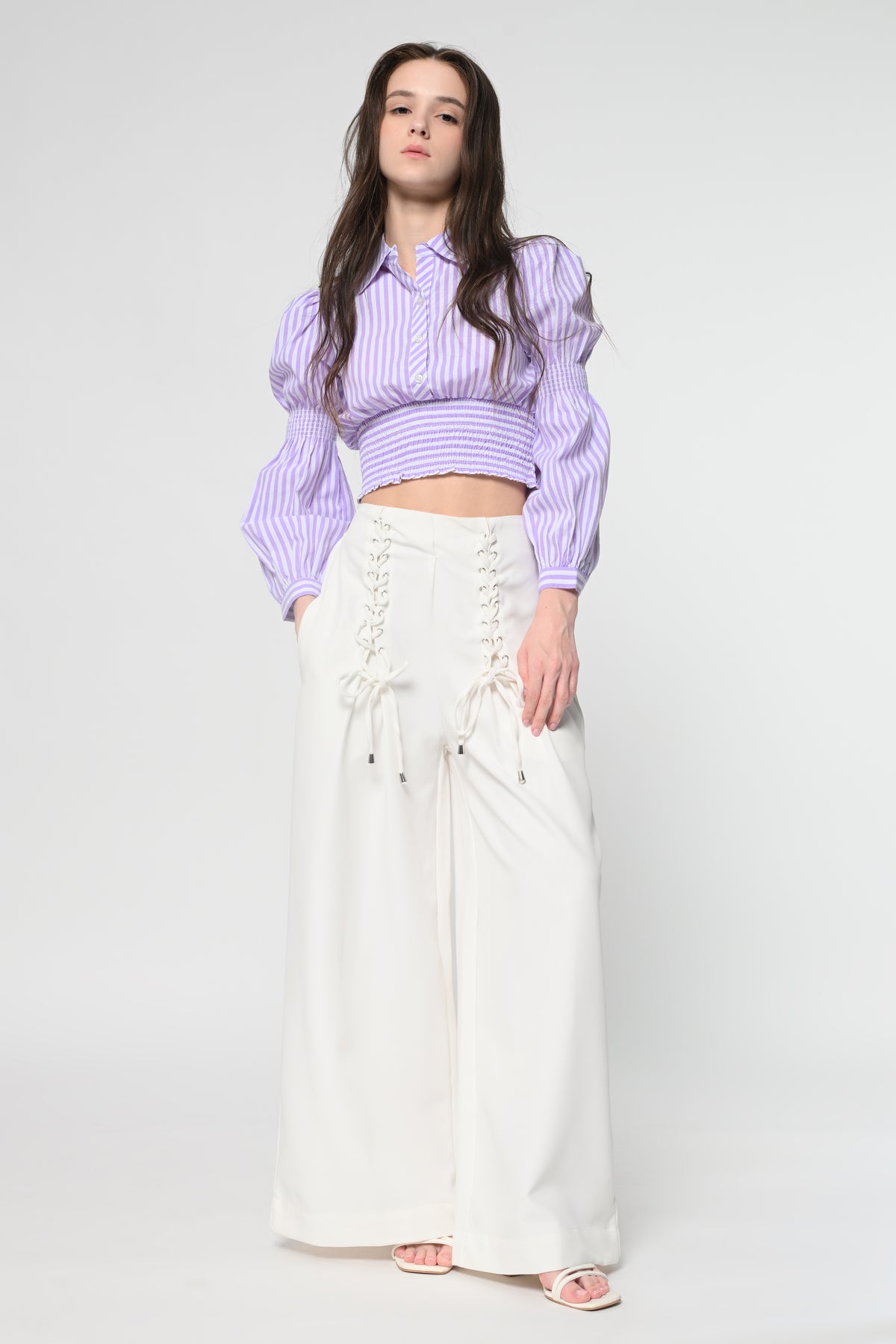 Lavender Striped Smocked Crop Top