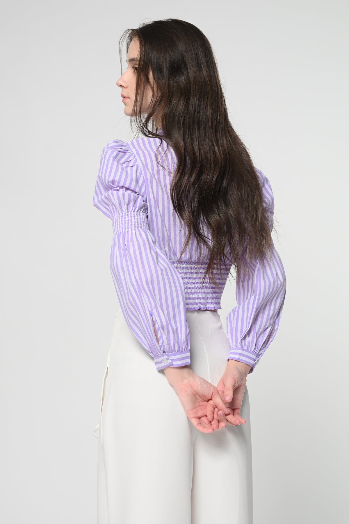 Lavender Striped Smocked Crop Top