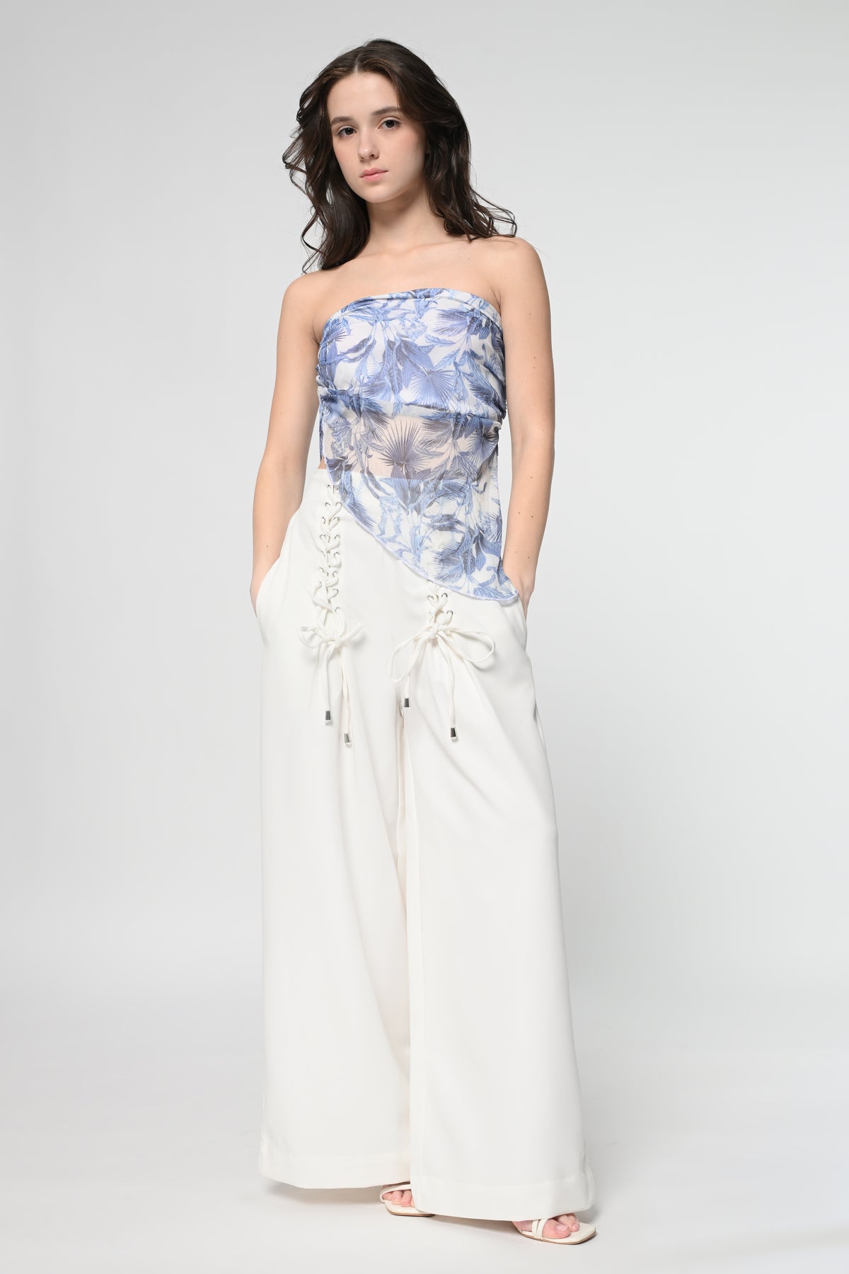 Blue Printed High Low Tube Top
