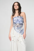 Blue Printed High Low Tube Top